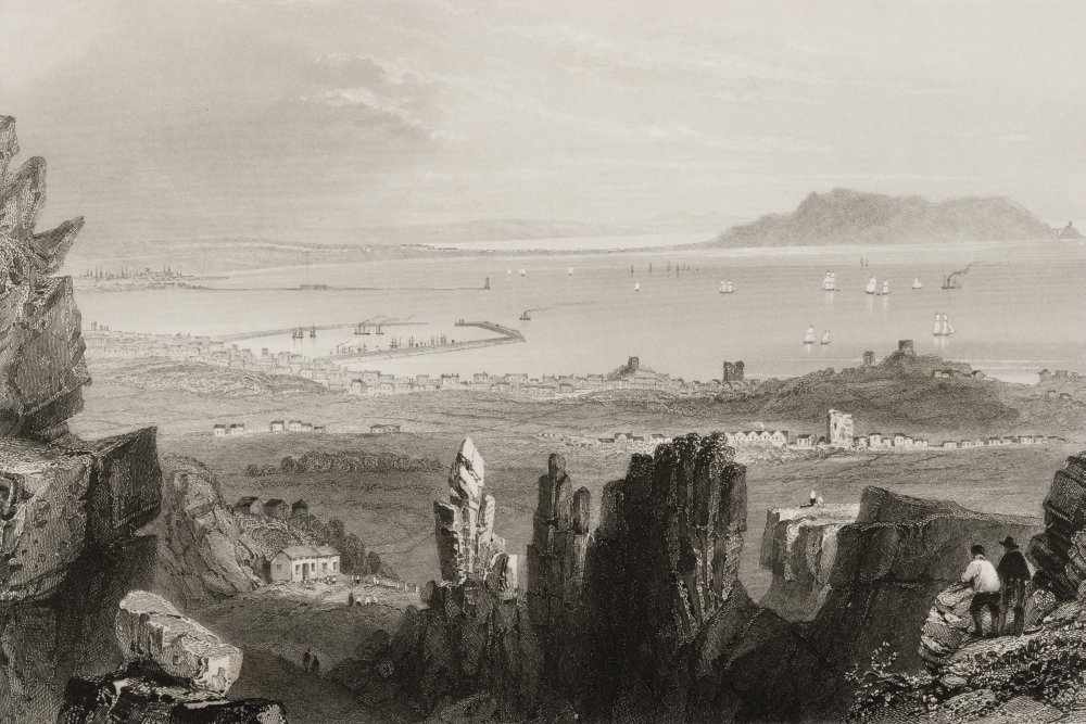 Dublin Bay From Kingstown Quarries Diblin Ireland Drawn by Whbartlett Engraved by Jcbentley From the Scenery Poster Print - 34 x 22