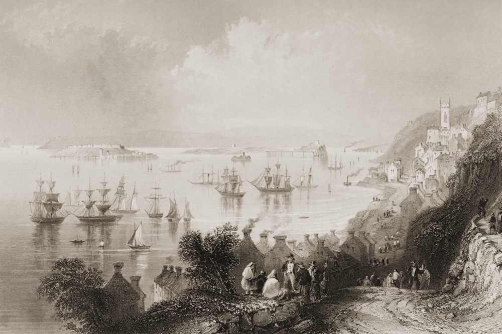 DPI1860310LARGE Cove Harbour County Cork Ireland Drawn by Whbartlett Engraved by C Cousen From the Scenery & Antiquities of I Poster Print, 34 x 22