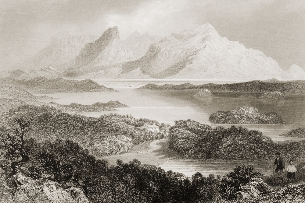 Garromin Connemara Ireland Drawn by Whbartlett Engraved by R Wallis From the Scenery & Antiquities of Ireland Poster Print, 17 x 11