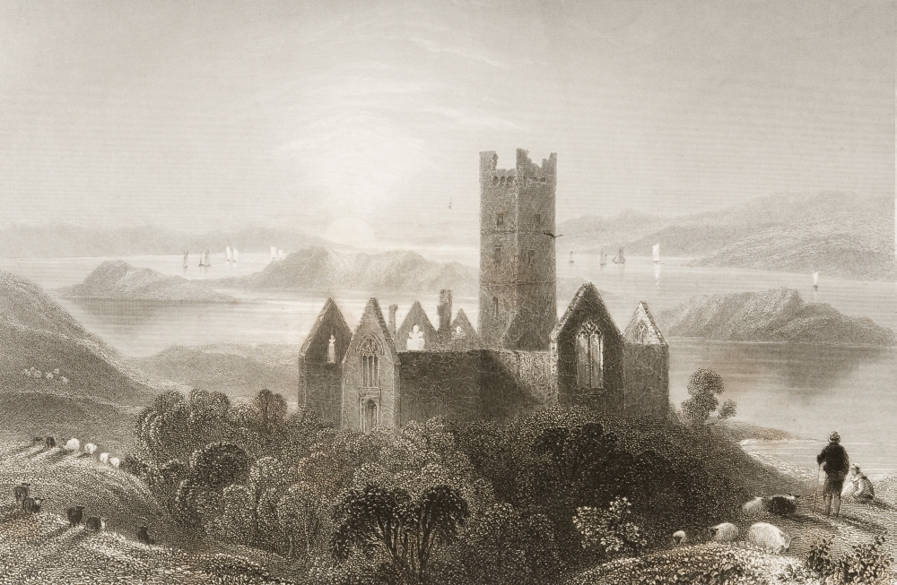 DPI1860370LARGE Roserk Abbey County Mayo Ireland Drawn by Whbartlett Engraved by Jcarmytage From the Scenery & Antiquities O Poster Print, 34 x 22