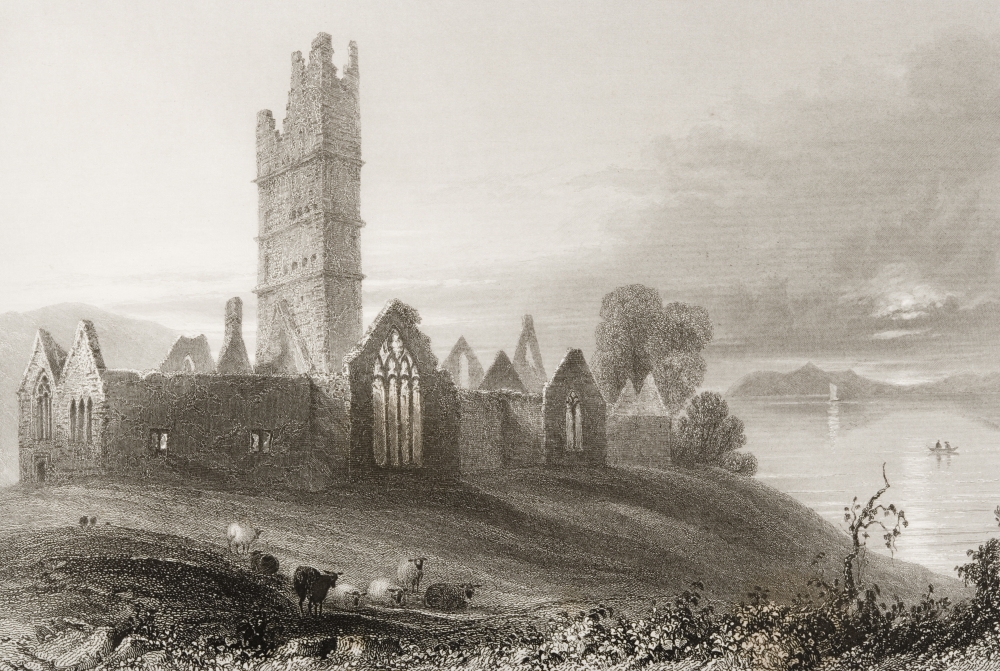 DPI1860288LARGE Abbey of Moyne Killala County Mayo Ireland Drawn by Whbartlett Engraved by Jcarmytage From the Scenery & An Poster Print, 34 x 22