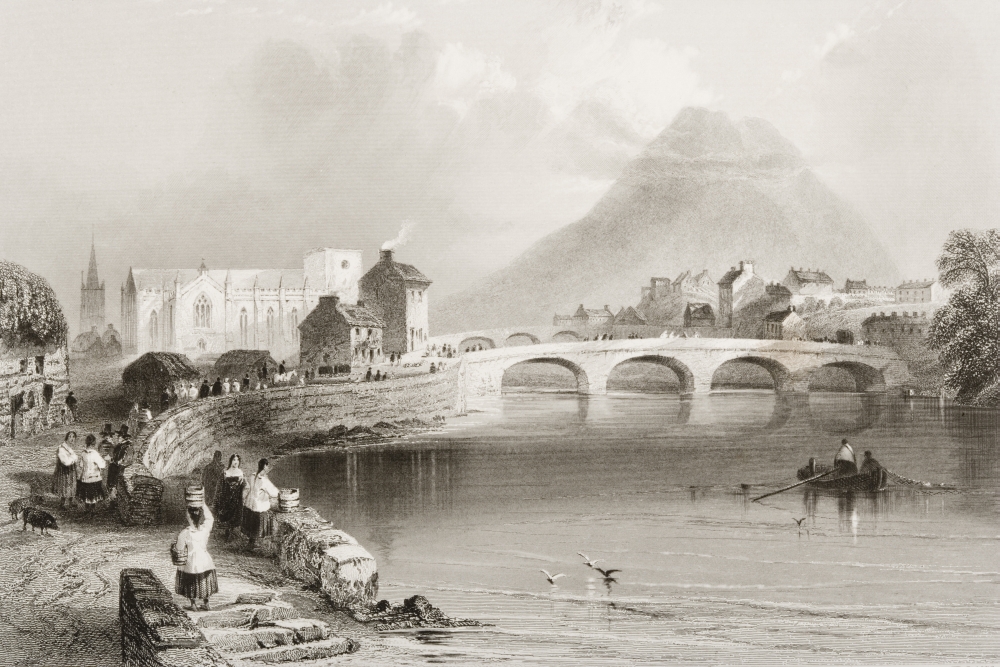 Ballina County Mayo Irelanddrawn by Whbartlett Engraved by H Griffiths From the Scenery & Antiquities of Irel Poster Print - 34 x 22