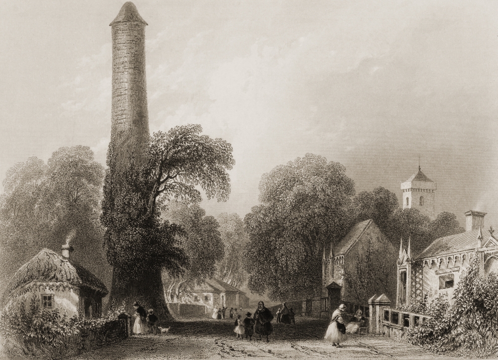 Clondalkin Ireland. Drawn by W. H. Bartlett Engraved by R. Wallis. From - the Scenery & Antiquities of Ireland by N. P. Poster Print, 16 x 12