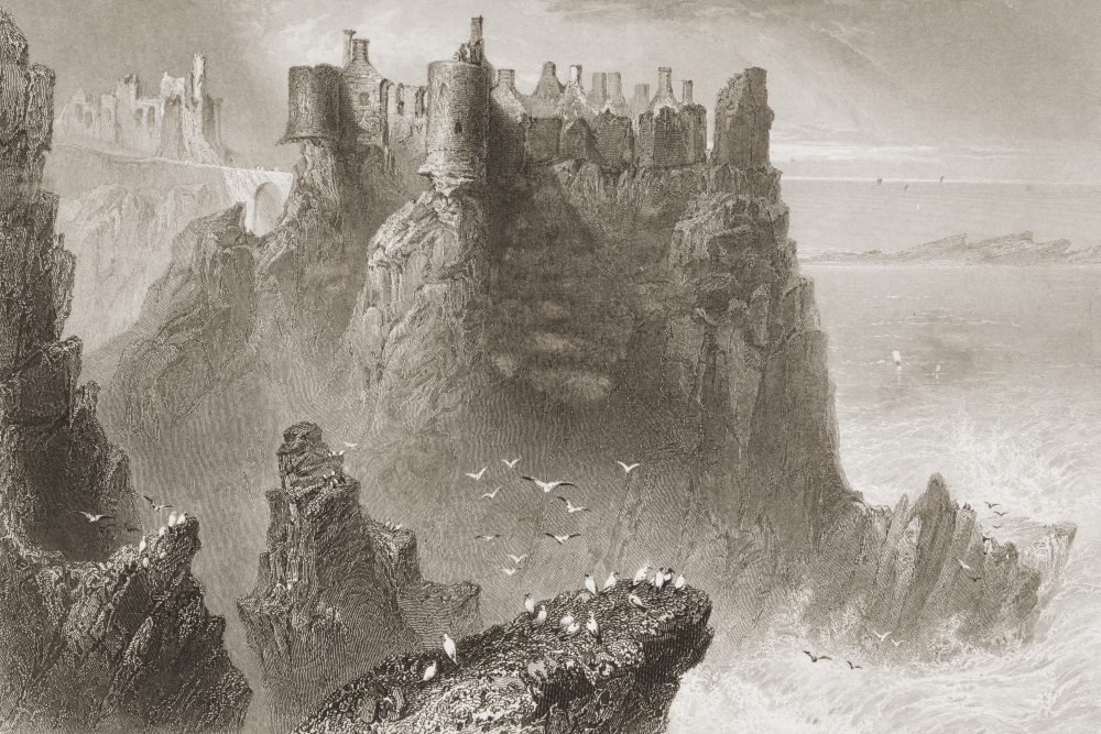 DPI1860320LARGE Dunluce Castle County Antrim Ireland Drawn by Whbartlett Engraved by J Cousen From the Scenery & Antiquities Poster Print, 34 x 22