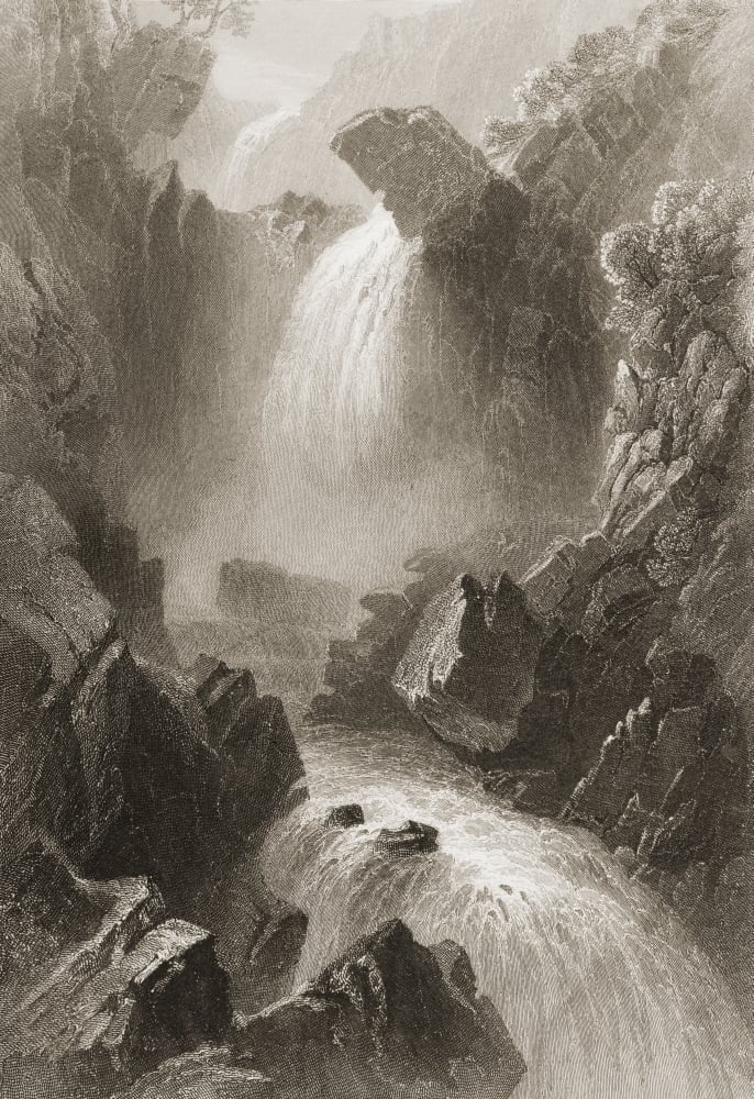 Head of the Devils Glen County Wicklow Ireland Drawn by Whbartlett Engraved by J T Willmore From the Scenery Poster Print - 22 x 34