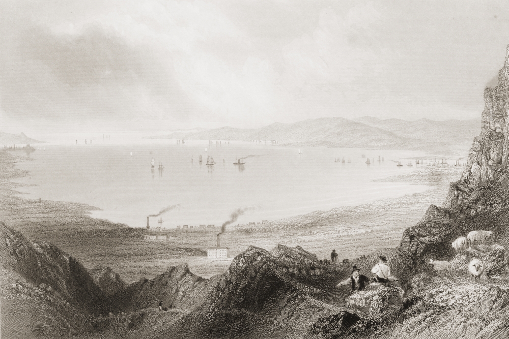 Blefast Lough Ireland. Drawn by W. H. Bartlett Engraved by R. Wallis. From - the Scenery & Antiquities of Ireland by N. P Poster Print, 17 x 11