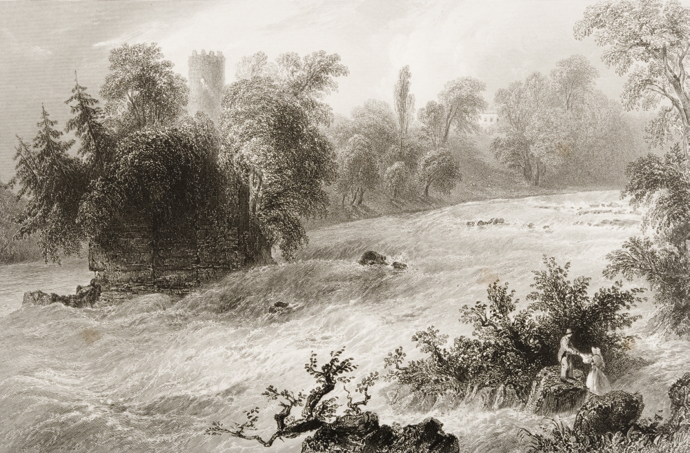 Doonas Rapids Near Castle Connell County Limerick Ireland Drawn by Whbartlett Engraved by J Cousen From the Scen Poster Print - 34 x 22