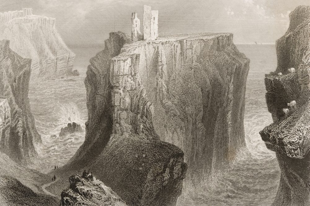 DPI1860321 Dunseverick Castle County Antrim Ireland Drawn by Whbartlett Engraved by R Wallis From the Scenery & Antiquit Poster Print, 17 x 11
