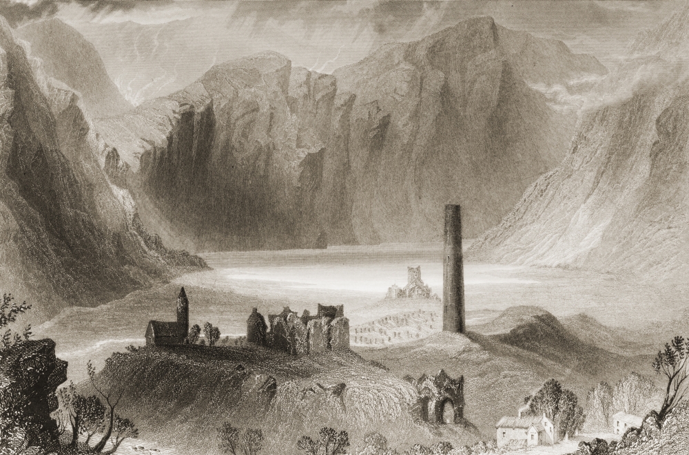Glendalough County Wicklow Ireland Drawn by Whbartlett Engraved by J T Willmore From the Scenery & Antiquitie Poster Print, 17 x 11