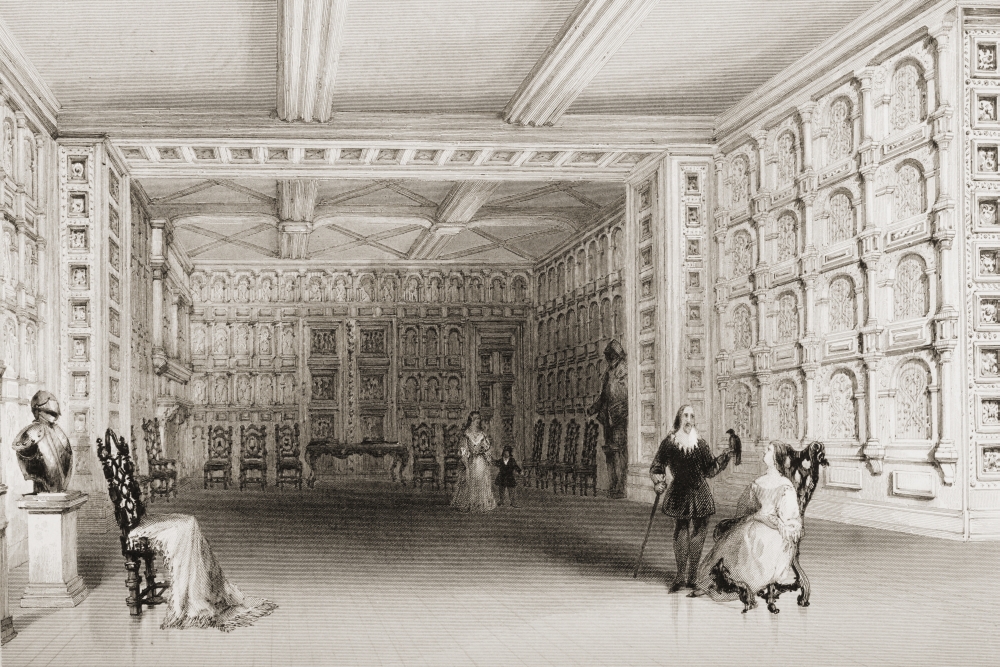 Interior of A Room At Malahide Castle County Wicklow Ireland Drawn by Whbartlett Engraved by E Challis From the Poster Print - 17 x 11