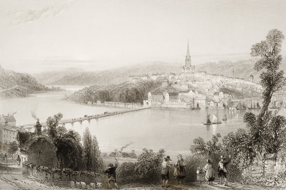 Londonderry Ireland. Drawn by W. H. Bartlett Engraved by S. Bradshaw. From - the Scenery & Antiquities of Ireland by N. Poster Print, 17 x 11
