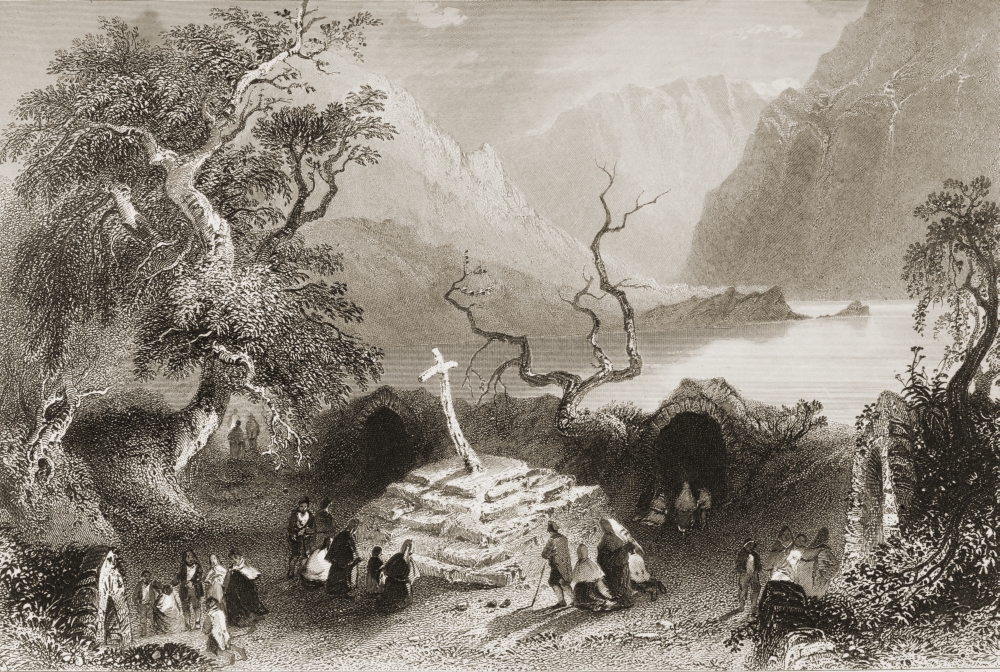DPI1860377LARGE Scene At Gougane Barra County Cork Ireland Drawn by Whbartlett Engraved by R Brandard From the Scenery & Antiq Poster Print, 34 x 22