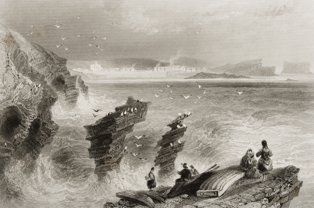 DPI1860347 Kilkee County Clare Ireland Drawn by Whbartlett Engraved by Jc Bentley From the Scenery & Antiquities of Ire Poster Print, 17 x 11
