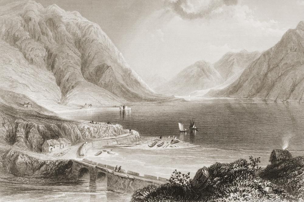 Leenane Connemara Ireland. Drawn by W. H. Bartlett Engraved by J. B. Allen. From - the Scenery & Antiquities of Ireland Poster Print - 17 x 11