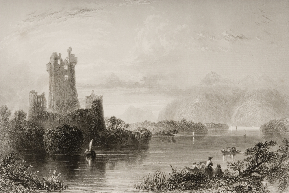 DPI1860371LARGE Ross Castle County Kerry Killarney Ireland Drawn by Whbartlett Engraved by C Cousen From the Scenery & Antiq Poster Print, 34 x 22