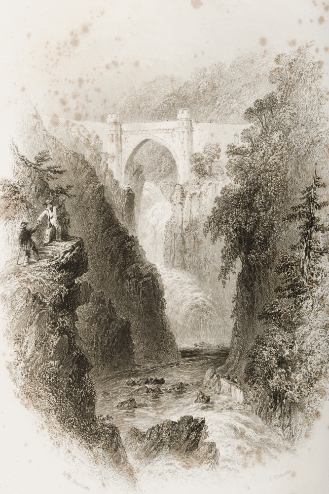 Phoul A Phuca Falls Ireland. Drawn by W. H. Bartlett Engraved by J. Cousen. From - the Scenery & Antiquities of Ireland Poster Print, 11 x 17