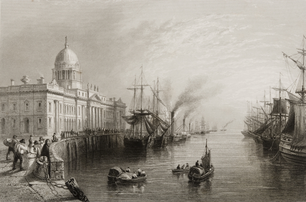 The Custom House Dublin Ireland Drawn by Whbartlett Engraved by T Higham From the Scenery & Antiquities of Ir Poster Print - 34 x 22