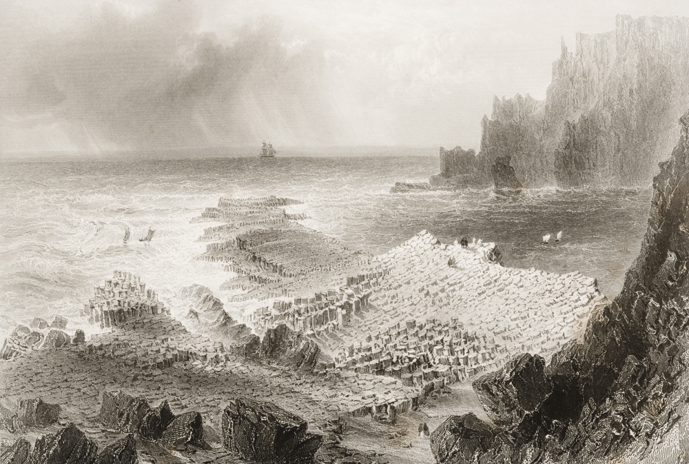 The Giants Causeway From Above County Antrim Irelanddrawn by Whbartlett Engraved by S Bradshaw From the Scenery Poster Print - 34 x 22