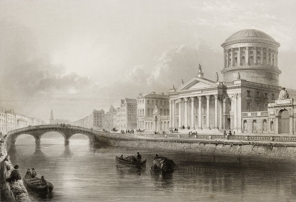 DPI1860393 The Four Courts Dublin Ireland Drawn by Whbartlett Engraved by Ej Roberts From the Scenery & Antiquities of Poster Print, 18 x 12