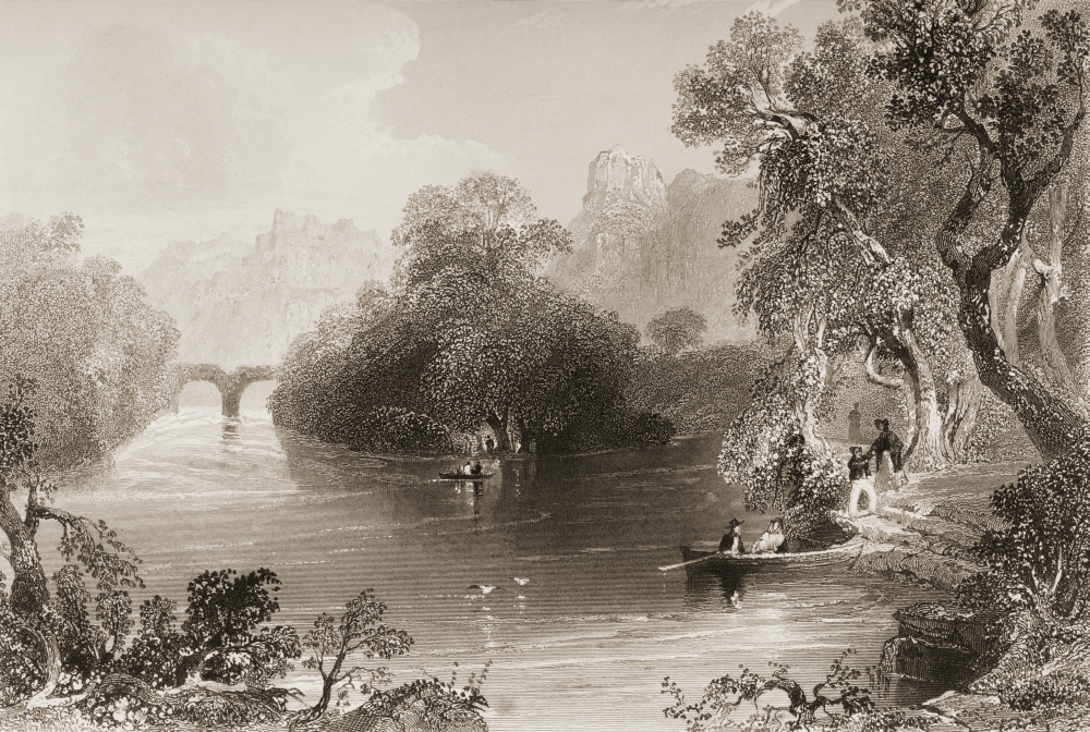 Old Weir Bridge Killarney County Kerry Ireland Drawn by Whbartlett Engraved by Gkrichardson From the Scenery Poster Print - 34 x 22