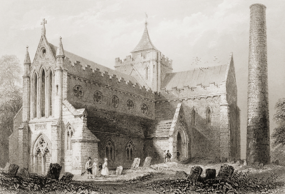 St Canice Kilkenny Ireland Drawn by Whbartlett Engraved by J Carter From the Scenery & Antiquities of Irelan Poster Print, 17 x 11