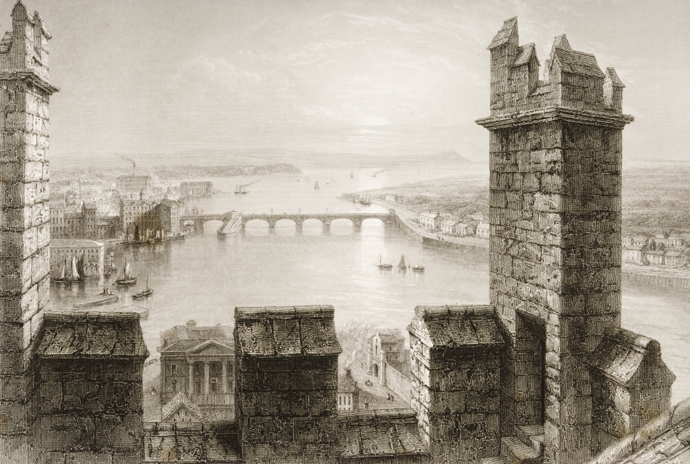 DPI1860398 The Shannon From the Tower of Limerick Cathedral Ireland Drawn by Whbartlett Engraved by T Higham From the Scene Poster Print, 17 x 11