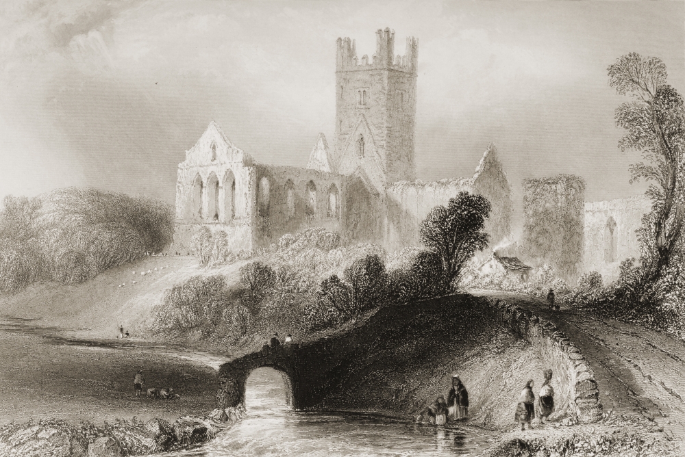 Jerpoint Abbey Thomastown County Kilkenny Ireland Drawn by Whbartlett Engraved by C Cousen From the Scenery An Poster Print - 17 x 11