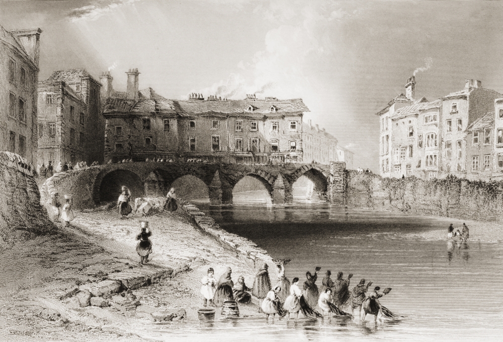 DPI1860360 Old Boats Bridge Limerick Ireland Drawn by Whbartlett Engraved by Ej Roberts From the Scenery & Antiquities Poster Print, 17 x 11