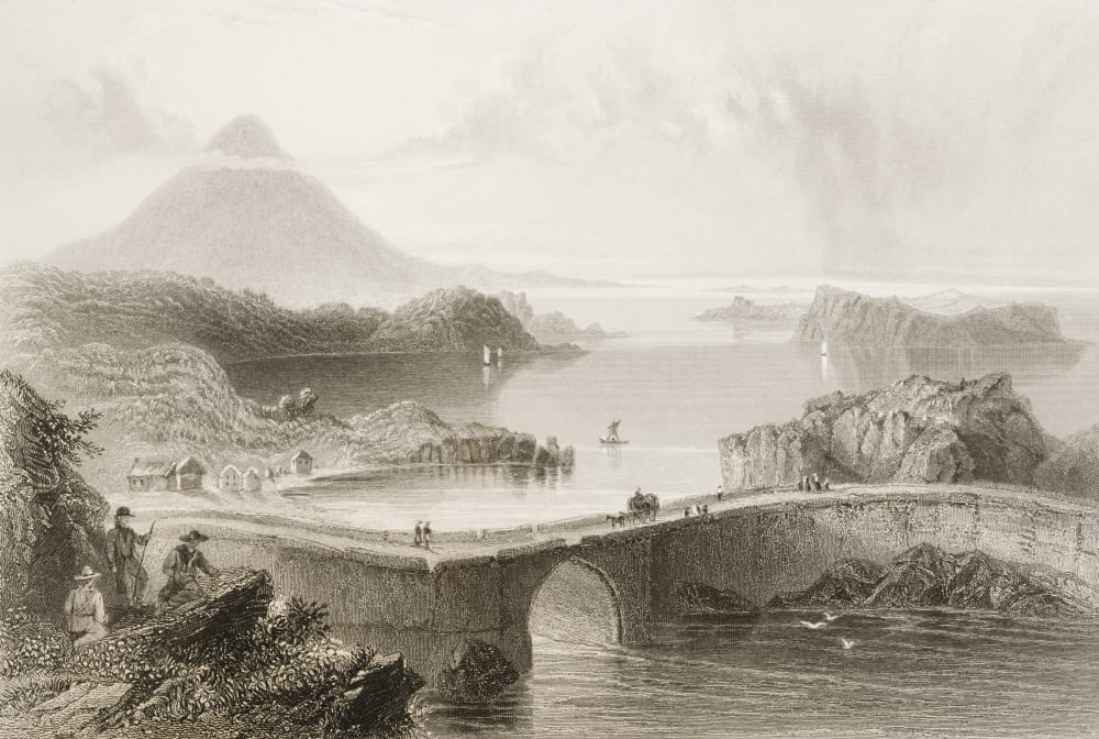 DPI1860364 Pontoon Bridge Lough Conn Irelanddrawn by Whbartlett Engraved by H Adlard From the Scenery & Antiquities of I Poster Print, 17 x 11