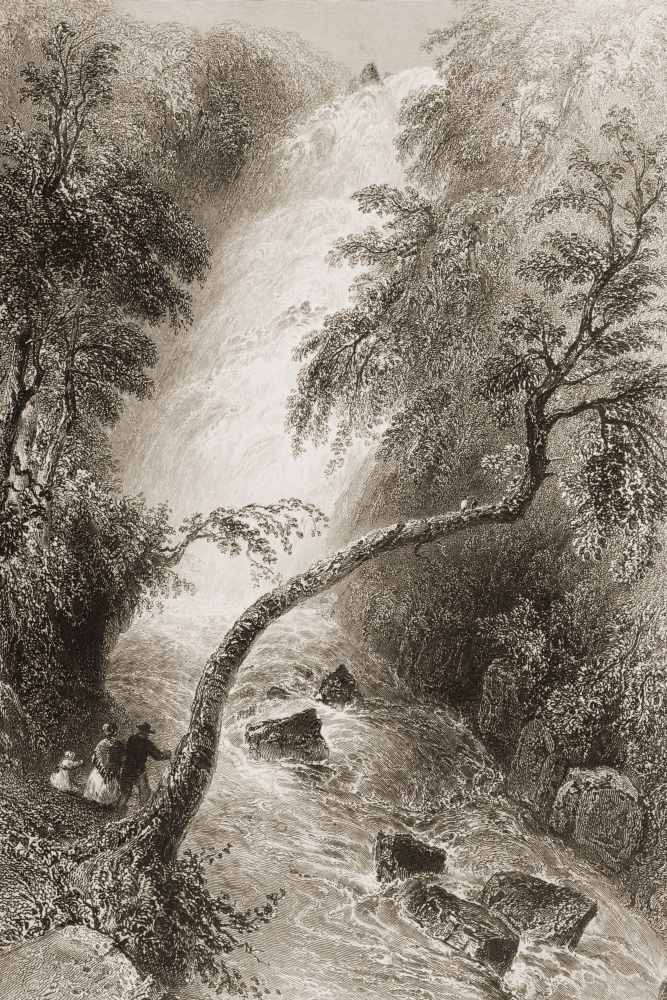 Turk Cascade Killarney County Kerry Ireland Drawn by Whbartlett Engraved by J Cousen From the Scenery & Antiq Poster Print - 22 x 34