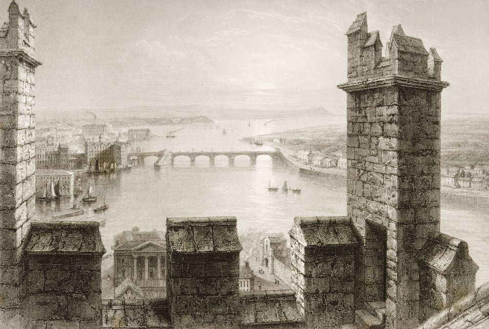 The Shannon From the Tower of Limerick Cathedral Ireland Drawn by Whbartlett Engraved by T Higham From the Scene Poster Print, 34 x 22