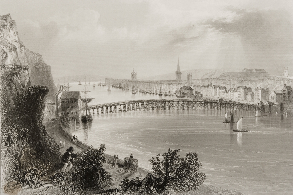Waterford Ireland. Drawn by W. H. Bartlett Engraved by S. Bradshaw. From - the Scenery & Antiquities of Ireland - by N. P Poster Print - 34 x 22