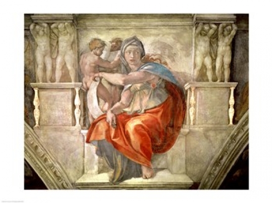 Sistine Chapel Ceiling - Delphic Sibyl Poster Print by Michelangelo Buonarroti - 36 x 24 in. - Large