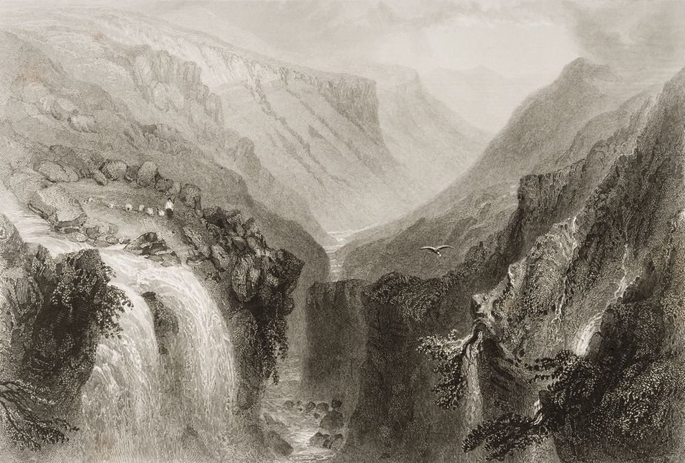 Head of Glenmalure County Wicklow Ireland Drawn by Whbartlett Engraved by Jcbentley From the Scenery & Antiq Poster Print - 34 x 22