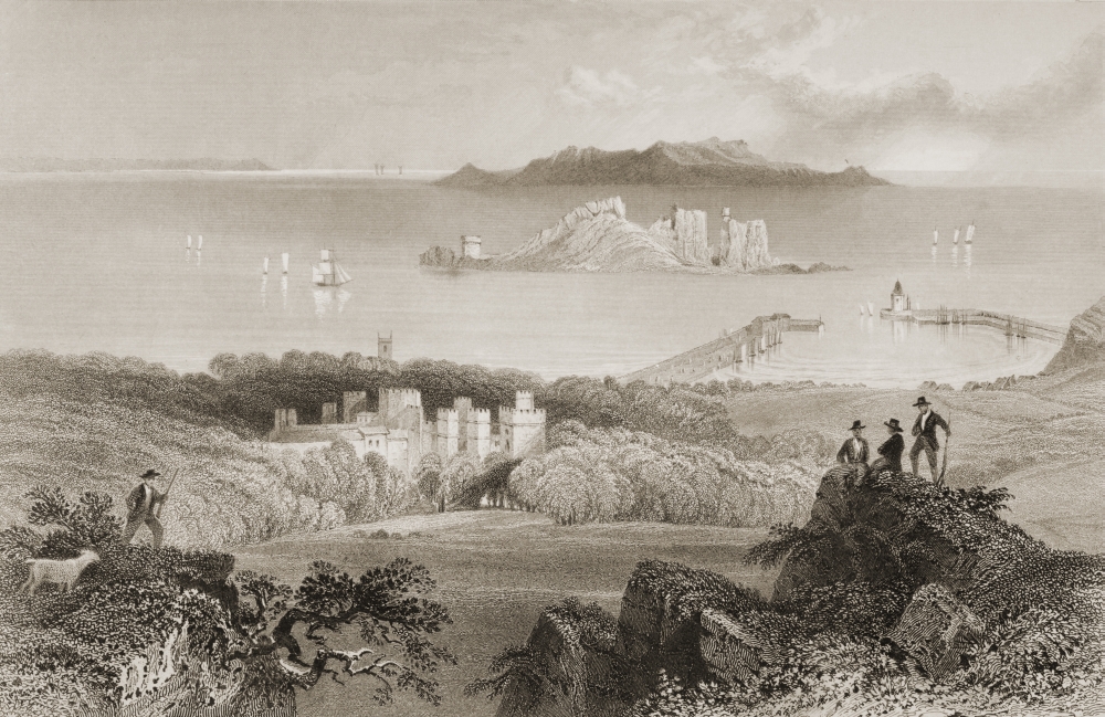 DPI1860339LARGE Howth Castle Howth County Dublin Ireland Drawn by Whbartlett Engraved by R Wallis From the Scenery & Antiqui Poster Print, 34 x 22