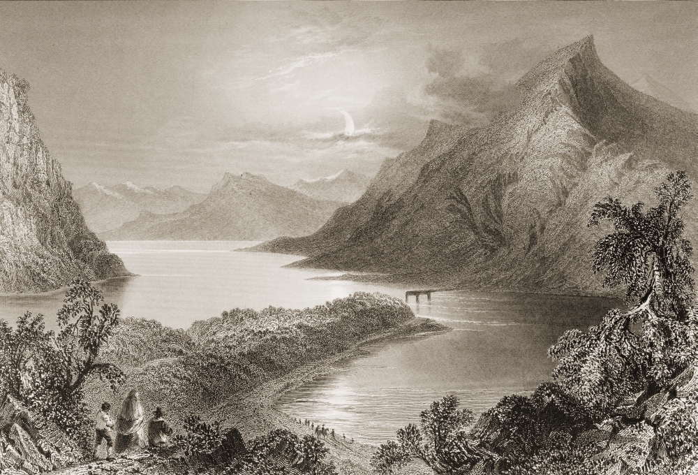 Lough Ina Connemara County Galway Ireland Drawn by Whbartlett Engraved by R Wallis From the Scenery & Antiqui Poster Print - 36 x 24