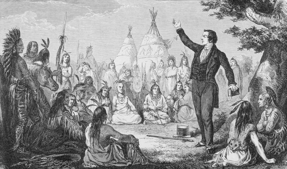 DPI1860692 Joseph Smith 1805 to 1844 Founder of the Mormon Church Preaching to Indians Poster Print, 18 x 10