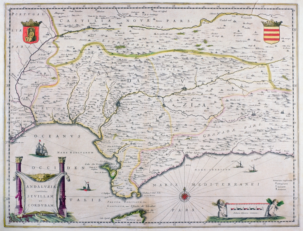 Map of Andalusia Spain by Willem & or Joannes Blaeu Published Amsterdam 1640 Poster Print - 17 x 13