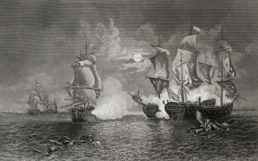 Action Between Bonhomme Richard & the Serapis 1779 From A 19th Century Print. Poster Print, 36 x 22
