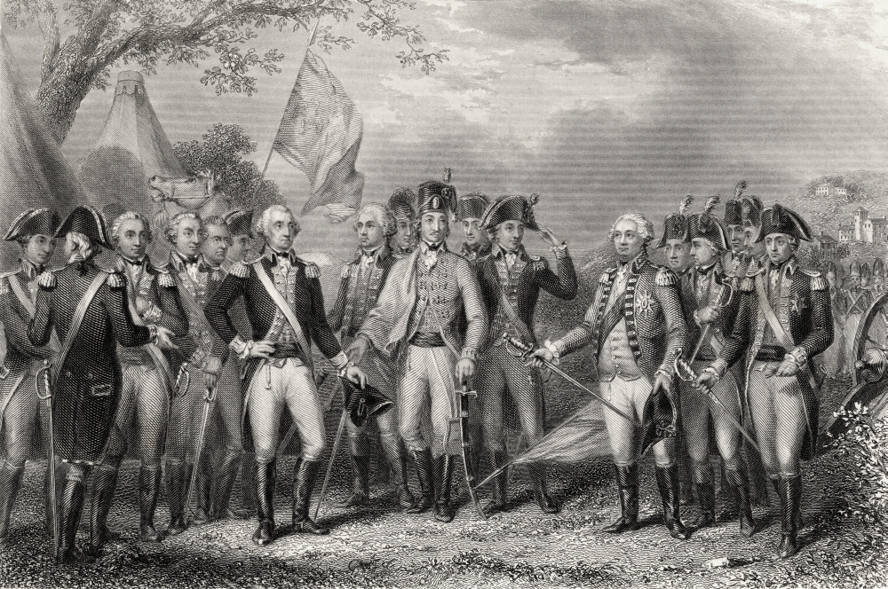 DPI1860750LARGE The British Surrendering Their Arms to General Washington 1781 Engraved by J Stephenson After J F Renault Poster Print, 34 x 22