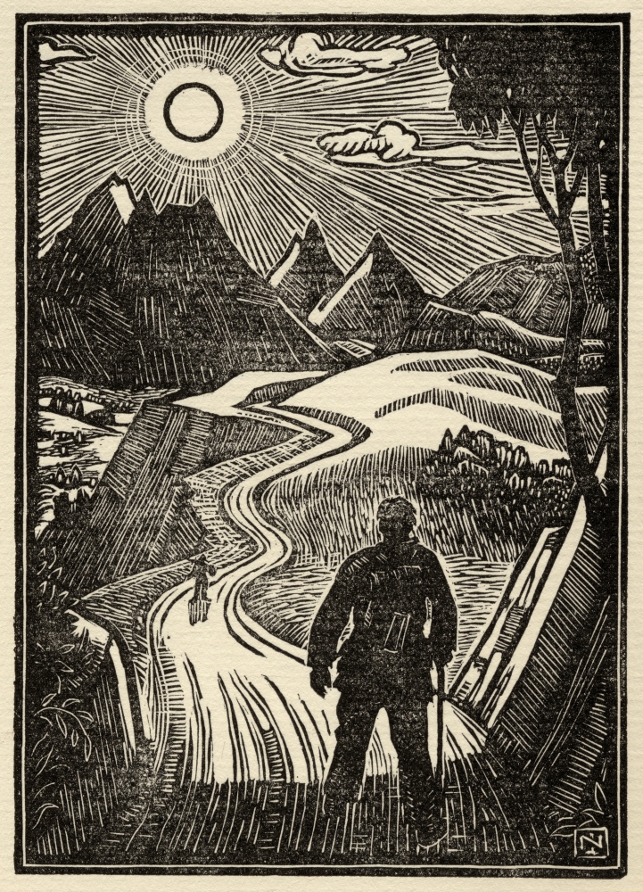 Woodcut Frontspiece by Norman James From the Book the Gentle Art of Tramping by Stephen Graham Published 1927. Poster Print, 24 x 34