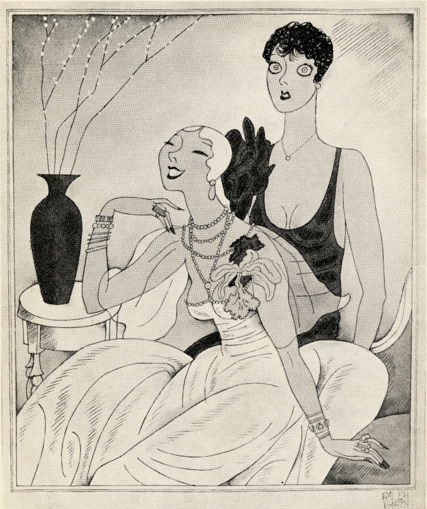 Lorelei & Dorothy Illustration by Ralph Barton 1891 to 1931 Frontspiece From the Book But Gentlemen Marry Brunettes by Poster Print, 13 x 16