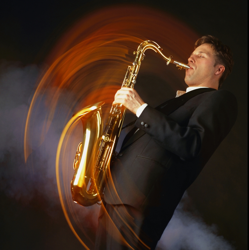 Man Playing Saxophone Poster Print - 14 x 14 in.