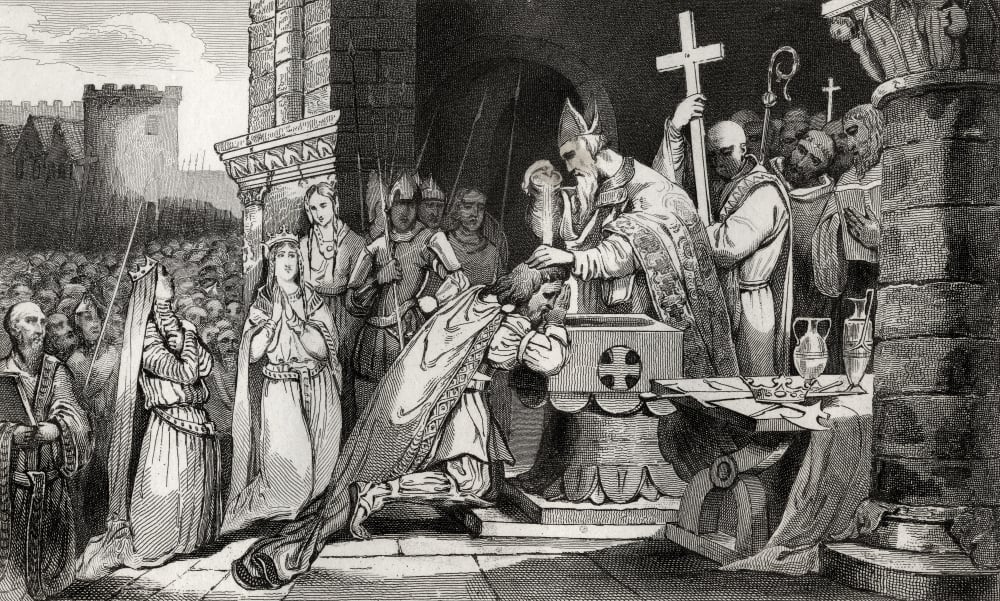 Clovis I 465 to 511 King of the Franks Baptised with Men From His Army Before the Battle of Tolbiac From Histoire De Fra Poster Print - 19 x 11