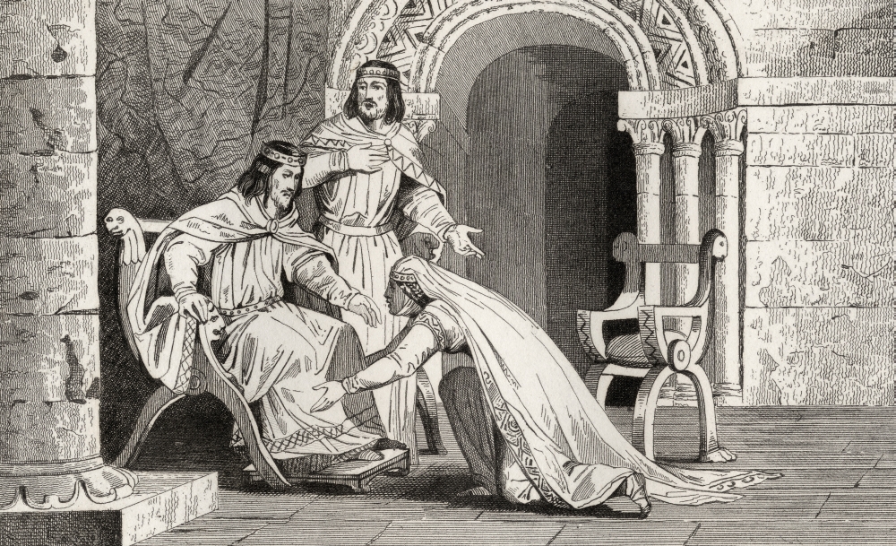 Emme Kisses the Knee of Her Husband Raoul D936 In Recognition of His Sovereignty From Histoire De France by Colart Publ Poster Print, 36 x 22