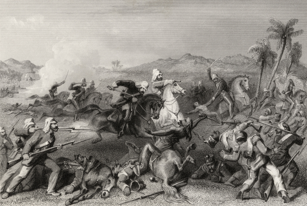 Attack on the Sealkote Mutineers by General Nicholsons Irregular Cavalry 1857 General John Nicholson 1822 to 1857 Englis Poster Print - 34 x 24