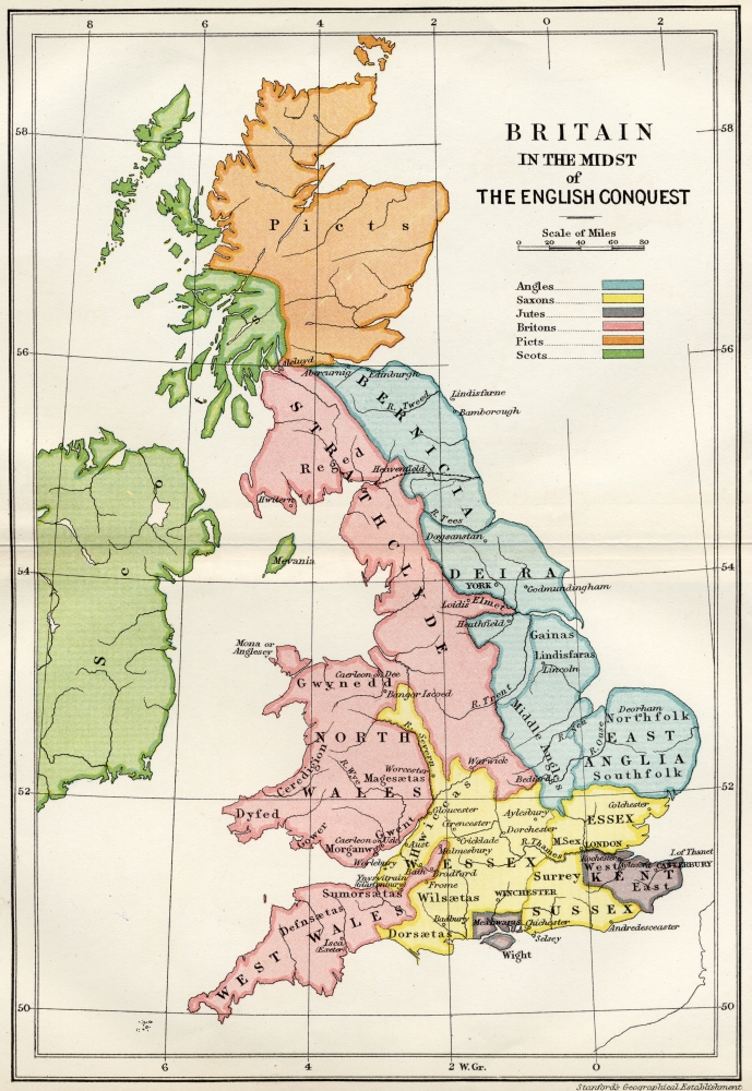 Map of Britain In the Midst of the English Conquest From A Short History of the English People by John Richard Green Pub Poster Print, 24 x 34