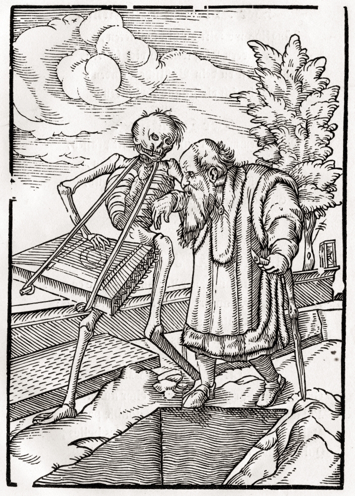 Death Comes to the Old Man or the Hermit Woodcut After Hans Holbein the Younger From Der Todten Tanz or the Dance of Dea Poster Print, 12 x 17