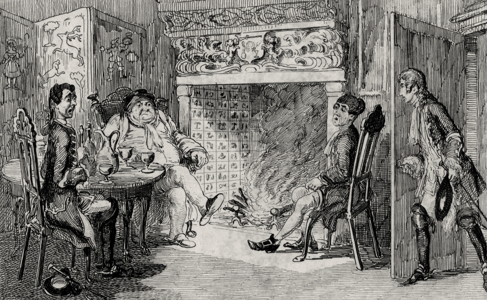 Francis Osbaldistone At Squire Inglewoods Engraving by George Cruikshank Dated 1842 of A Scene From Sir Walter Scotts Poster Print, 18 x 11