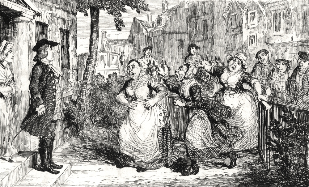 Gideon Gray Addressing the Middlemas Wives Engraving by George Cruikshank Dated 1846 of A Scene From Sir Walter Scotts Poster Print, 18 x 11